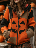 Women's casual Halloween printed zipper hood