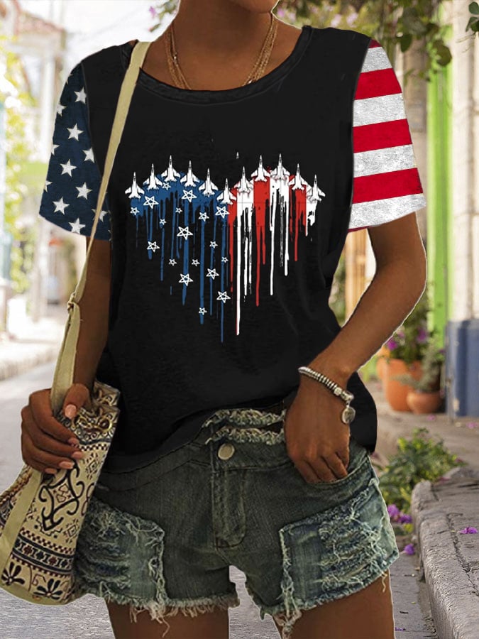 Women's Independence Day Flag Print Casual T-shirt