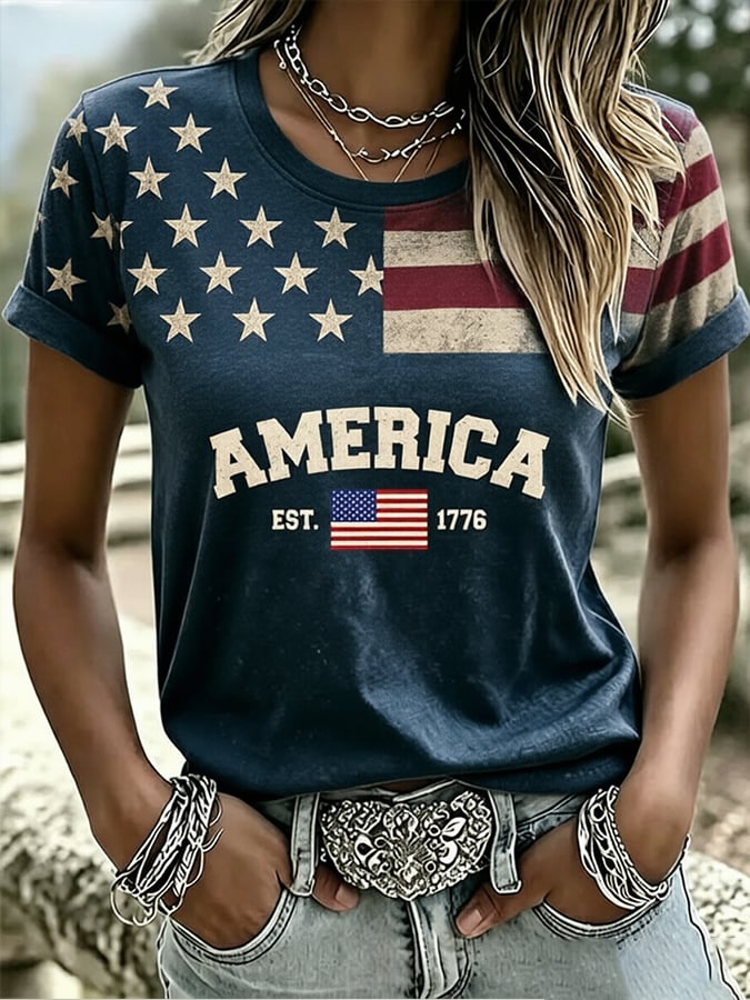 Women's 250th Anniversary Independence Day Flag Art Print T-shirt