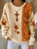 Women's Autumn Maple Leaf Jesus Cross Printed Hoodie