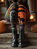 Women'S Casual Pit Stripe Knitted Halloween Themed Printed Elastic Leg