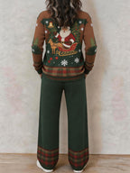 Women's Casual Waffle-Knit Printed Top and Pants Set