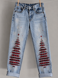 Women's Christmas Printed Casual Jeans