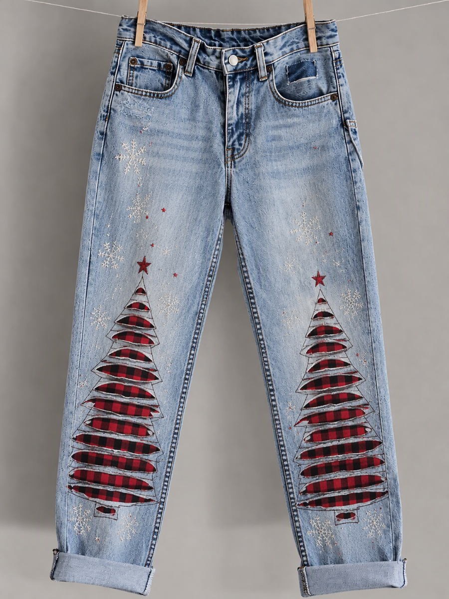 Women's Christmas Printed Casual Jeans