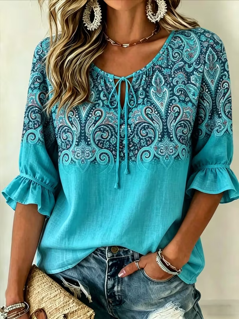 Women's Vintage Flowers Print Patchwork Casual Shirt