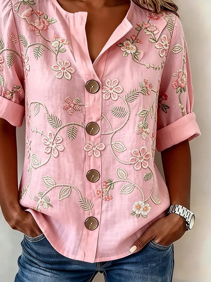 Women's Casual Short-Sleeve Cotton-Linen Top