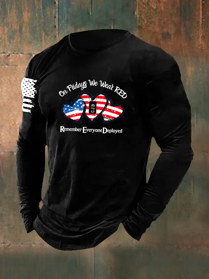 Men's On Fridays We Wear Red Pattern Long Sleeve 100% Cotton T-Shirt