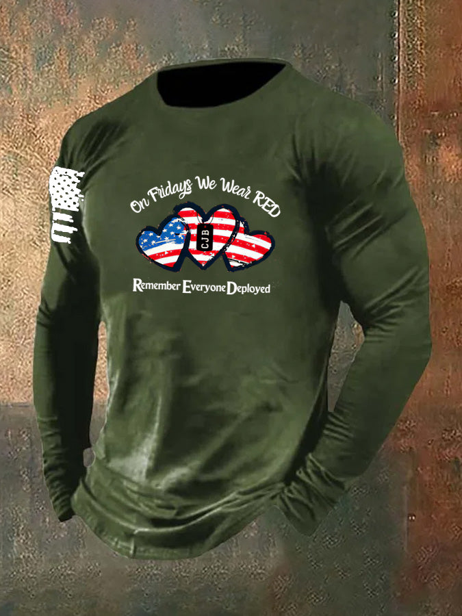 Men's On Fridays We Wear Red Pattern Long Sleeve 100% Cotton T-Shirt