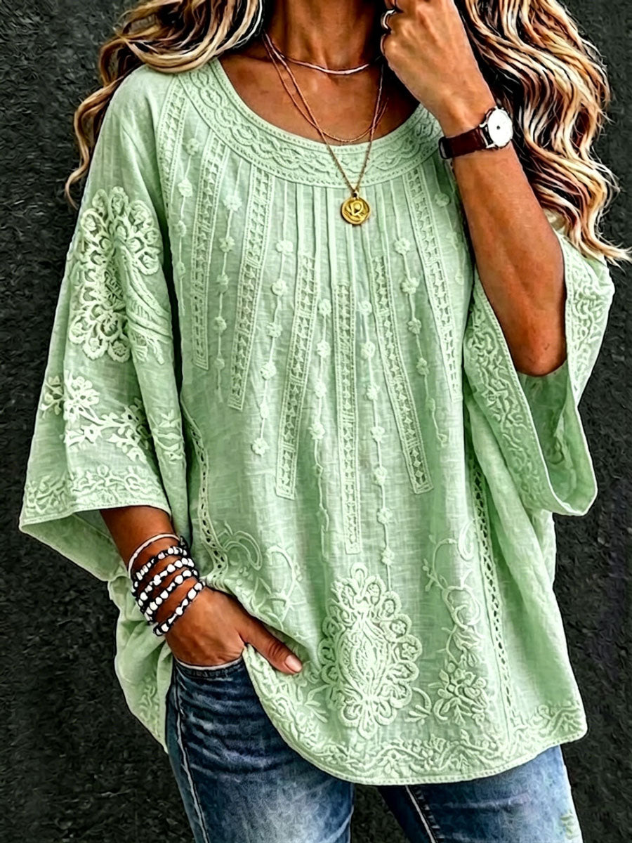 Women's Cotton And Linen Floral Casual Vacation Top