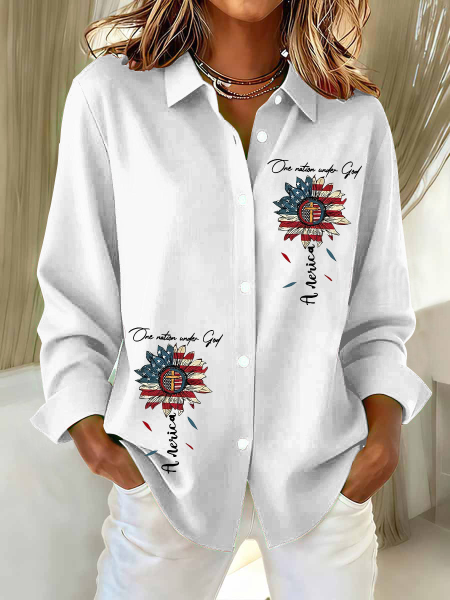 One Nation Under God Printed Casual Long Sleeve Shirt