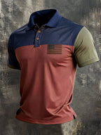 Men's Retro Patriot Color Block Polo Collar Short Sleeve