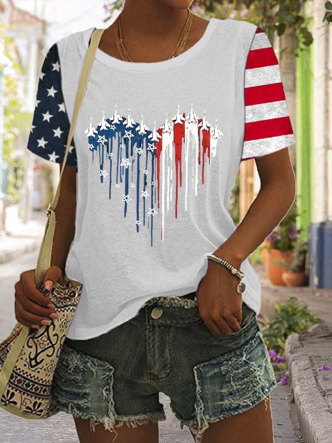 Women's Independence Day Flag Print Casual T-shirt