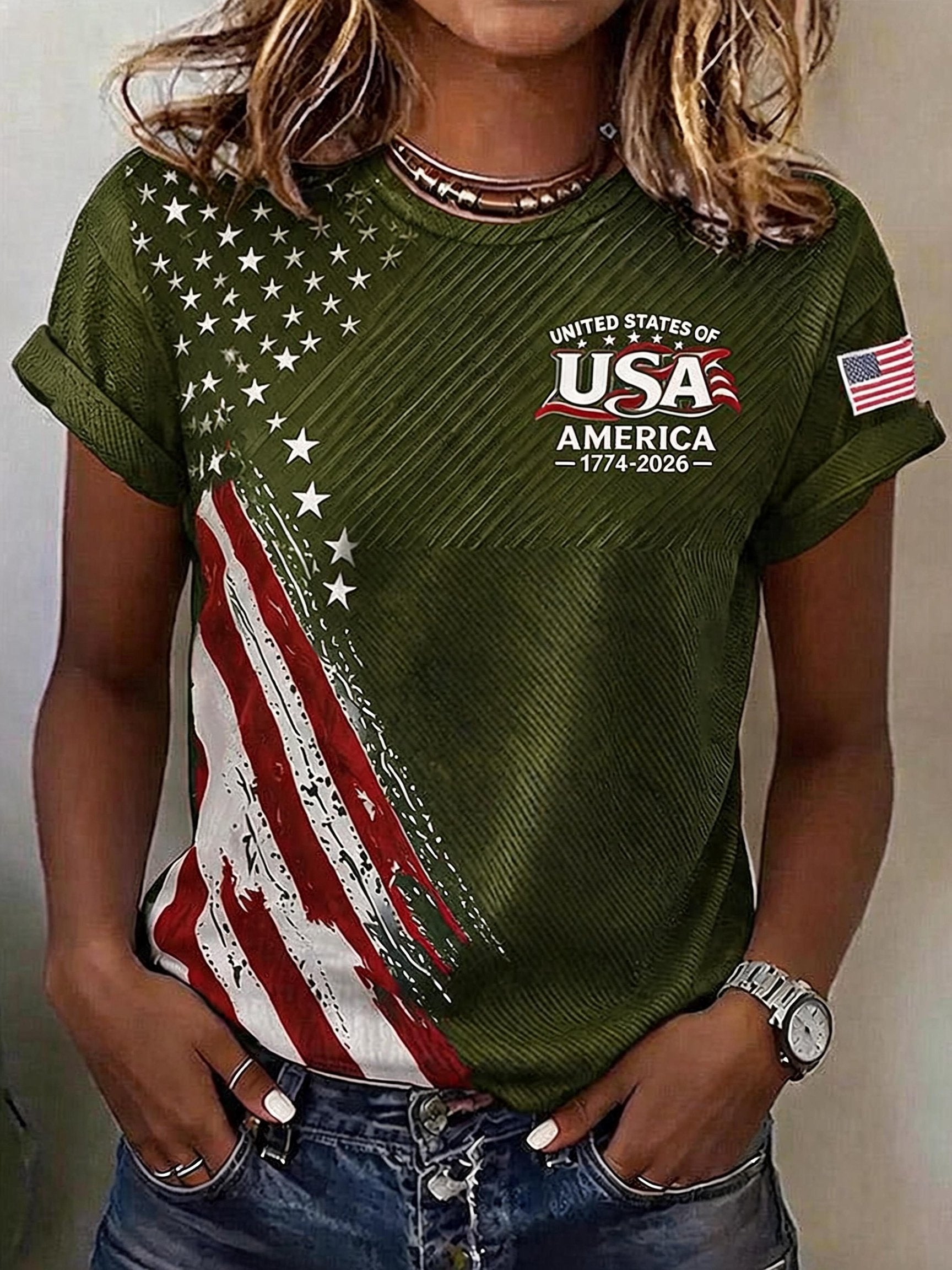 Women'S Independence Day Print Short-Sleeve Top