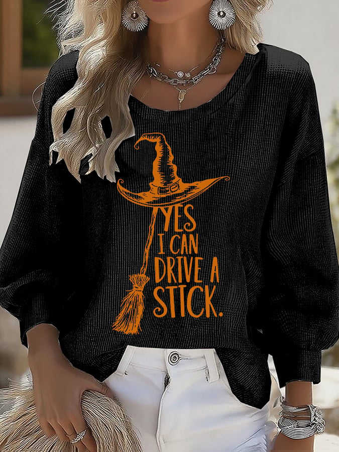 Women's Yes I Can Drive A Stick Print Round Neck T-shirt
