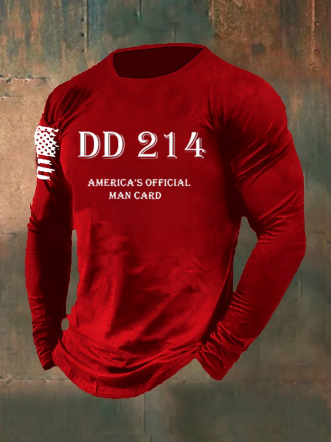 Men's DD214 America Official Man Card Print Casual Long Sleeve T-Shirt