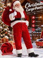 Men's Red Warm Plush Christmas Work Pants