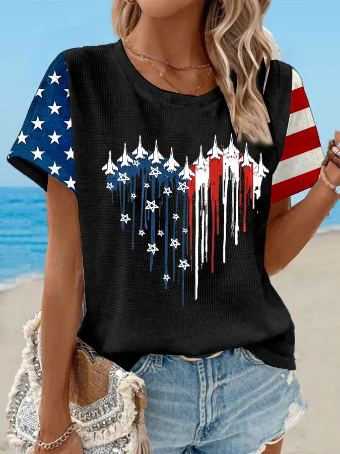 Women's Independence Day Floral Waffle T-Shirt