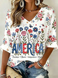 Women's Casual 250 Year Print V-Neck Short Sleeve T-Shirt