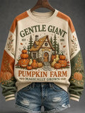 Women's Comfortable Pumpkin Farm Print Casual Sweatshirt