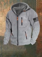 American Flag Fleece Contrast Raglan Zip Pattern Pocket Sweatshirt