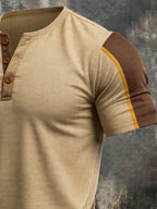 Men's Vintage Slub Cotton 100% Pure Cotton Stretch Short-Sleeve Henley T-Shirt