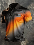 Men's Retro Patriotic Color-Block Short-Sleeve Polo Shirt