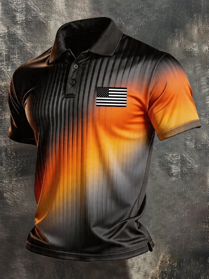 Men's Retro Patriotic Color-Block Short-Sleeve Polo Shirt