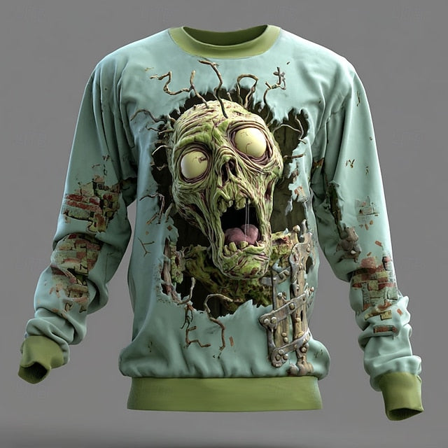 Halloween Men's Zombies 3D Sweatshirt Punk Party Gothic Long Sleeve Crew Neck Vacation Light Green Purple Green Crewneck 3D All Seasons Designer S M L XL XXL XXXL