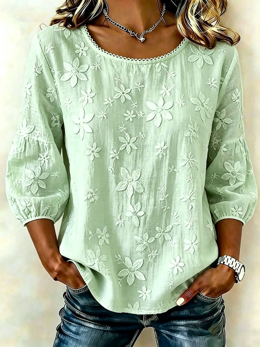 Women'S Cotton And Linen Printed Top