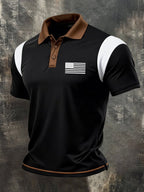 Men's Retro Patriot Color Block Polo Collar Short Sleeve