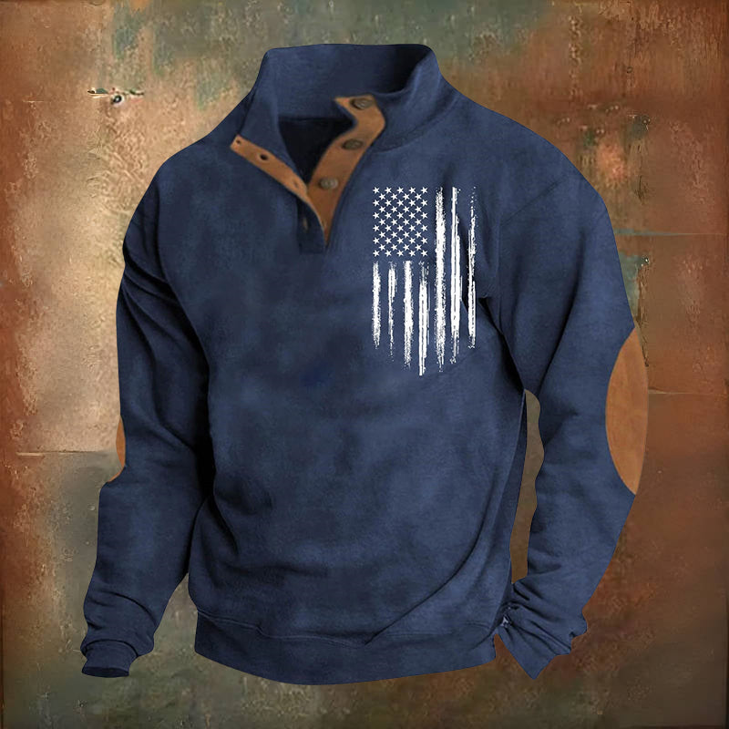 Men's Oversized Sweatshirt Long Sleeve Stand Collar Button Pullover