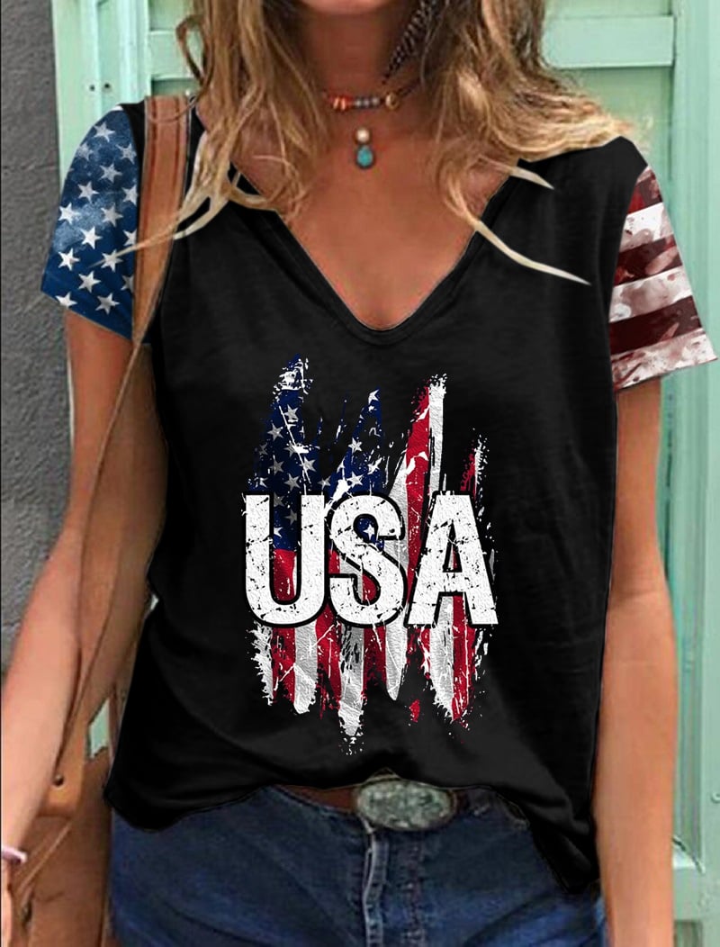 Women's Flag Print Casual T-Shirt