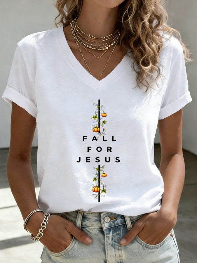 Women's Fall For Jesus Print T-shirt