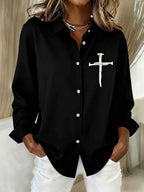 Women's Faith Over Fear Print Casual Cotton Linen Shirt