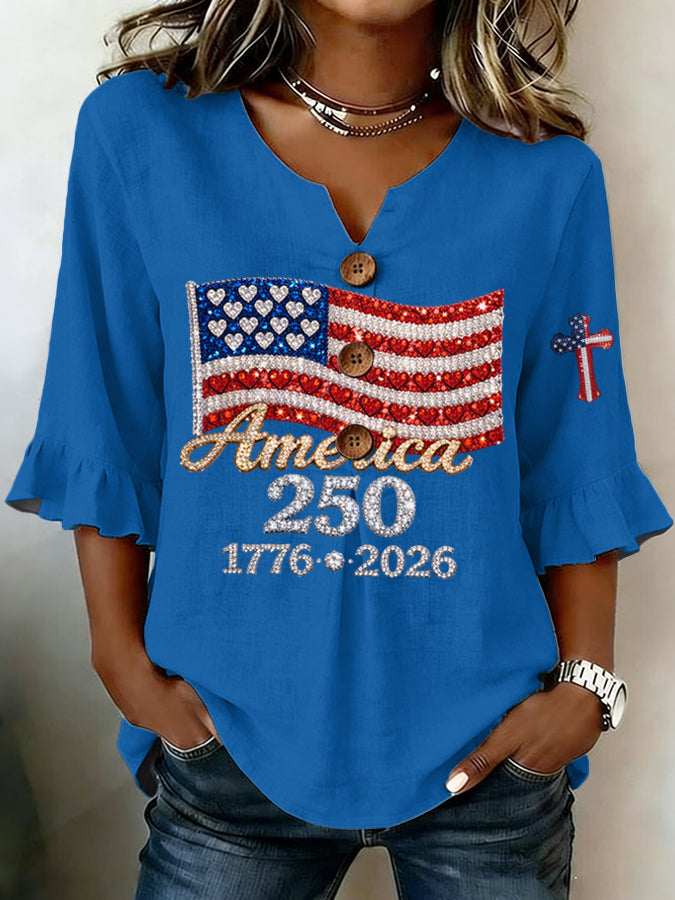 Women'S Casual American 250Th Anniversary Printed Top