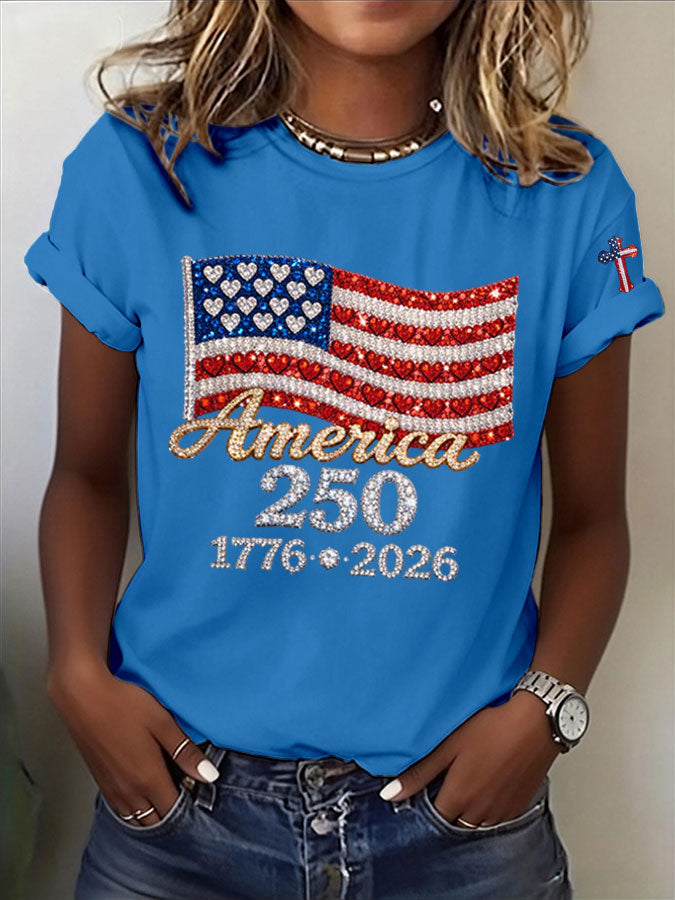 Women's America Flag Print Casual T-shirt
