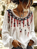 Women's Retro Breast Cancer Floral Print Long-Sleeved Top