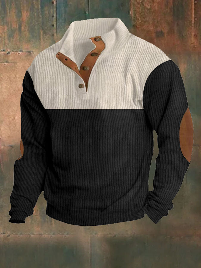 Men's Vintage Corduroy Button  Plush Sweatshirt