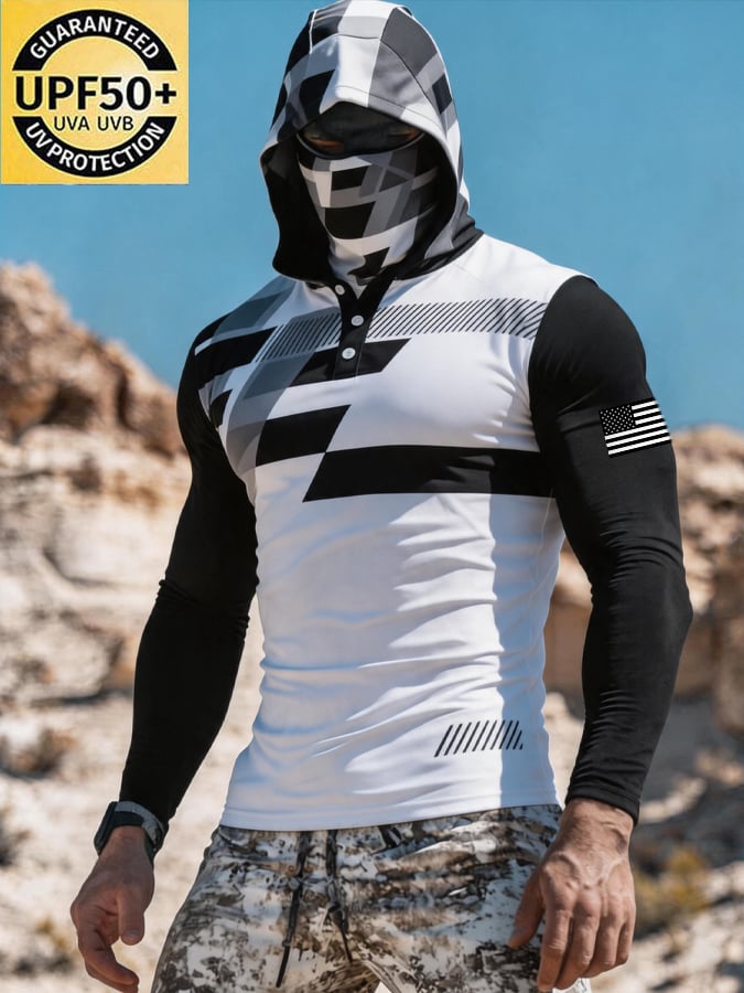 Men's Outdoor Sun Protection Breathable Cool Hooded Sun Protection Long-Sleeved Top