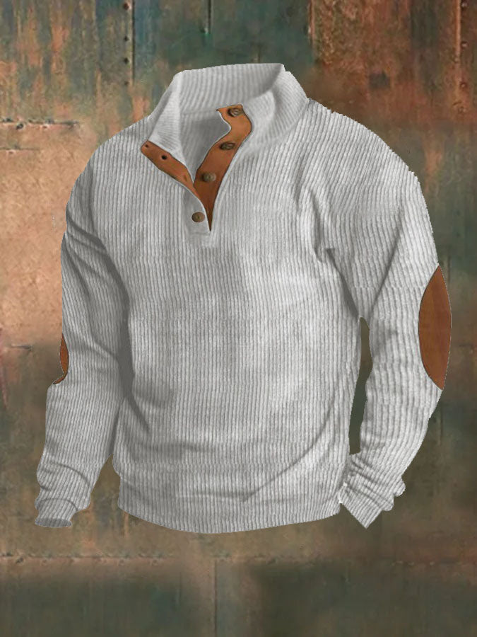 Men's Vintage Corduroy Button  Plush Sweatshirt