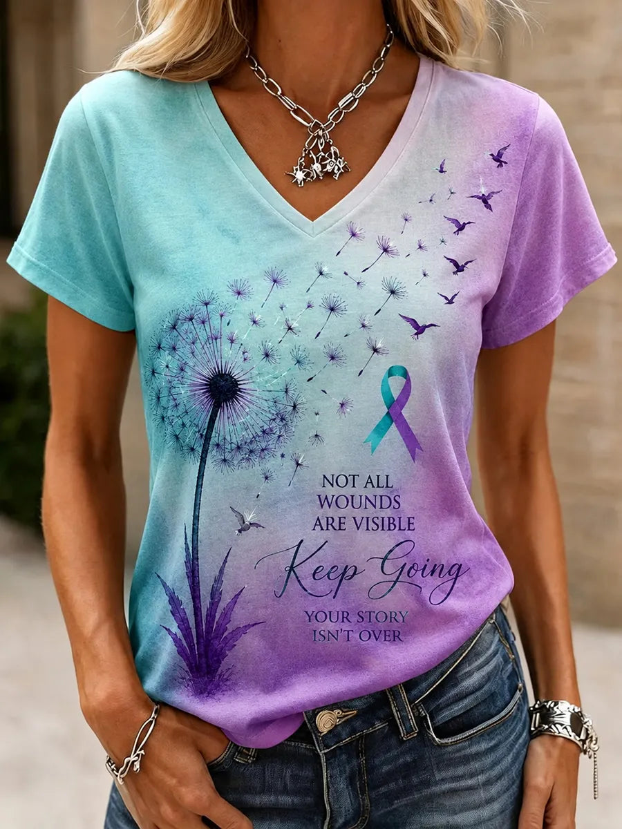 Women's Suicide Prevention Awareness Art Print Casual T-Shirt