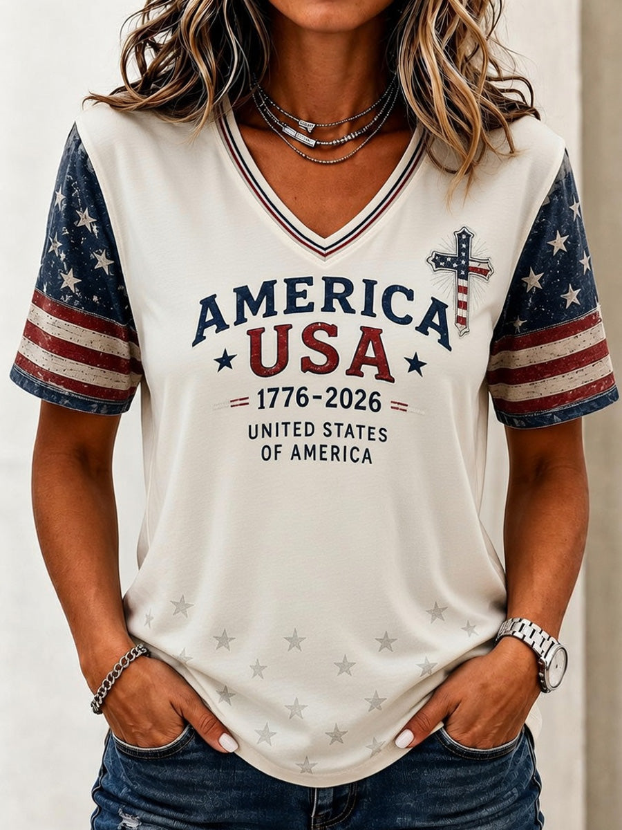 Women's Independence Day Casual Printed Short-Sleeve T-shirt