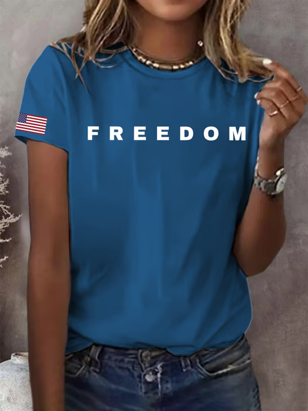 Women's Freedom  Pattern Round-Neck T-Shirt