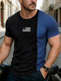 Men's Retro Color-block "Patriot" Crew Neck Short-Sleeve T-Shirt