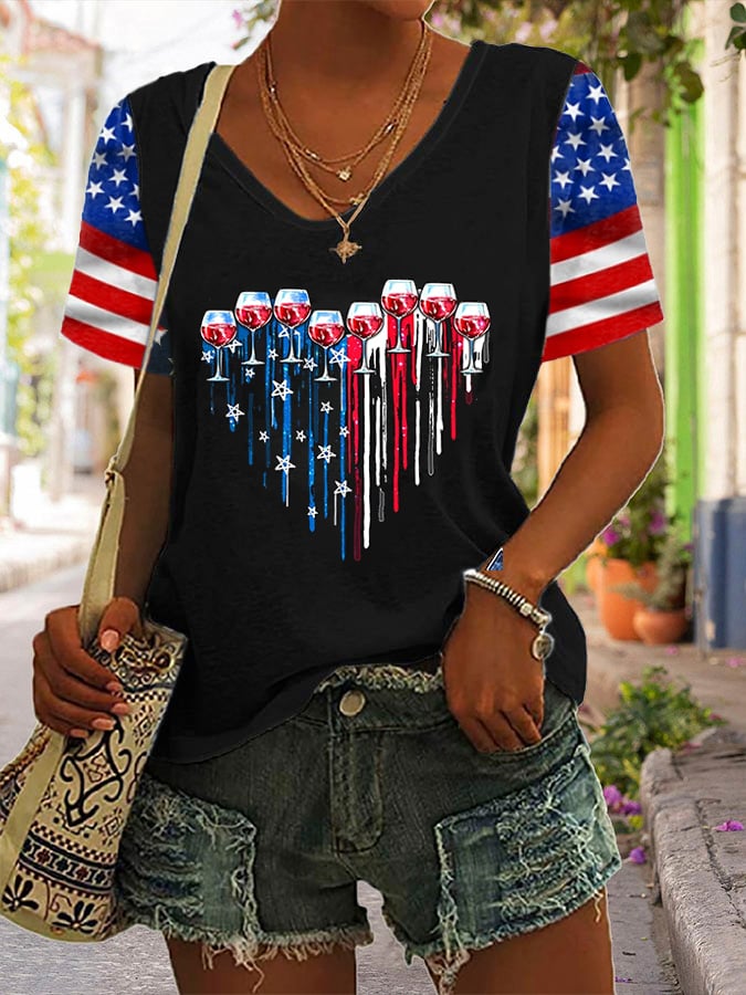 Women's Vintage Flag  Print T-shirt