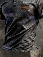 Men's Retro Patriotic Color-Block Short-Sleeve Polo Shirt