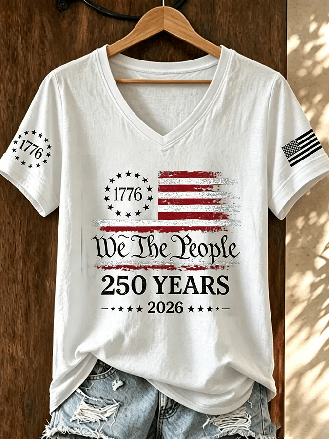 Women's Retro America Flag  Print T-shirt
