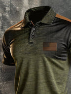 Men's Retro Patriotic Color-Block Short-Sleeve Polo Shirt