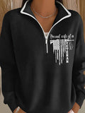 Women's Veterans Print Zip-Up Stand Collar Sweatshirt