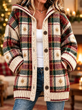 Women'S Vintage Christmas Snowflake Plaid Print Casual Cardigan